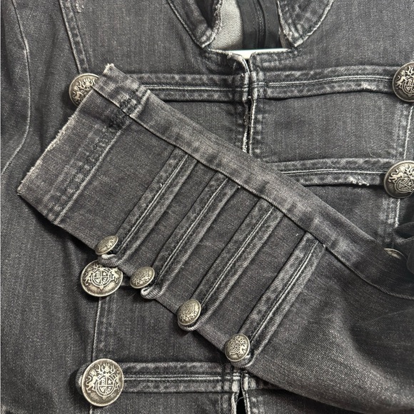 Free People Black Fitted Military Denim Jacket - Small - Picture 4 of 8